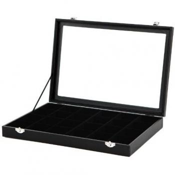 SONGMICS Joyero con 24 compartimentos, organizador de joyas con forro de terciopelo, tapa de cristal y cierre, idea de regalo, negro JDS303, cristal, 35 x 24 x 4,3 cm