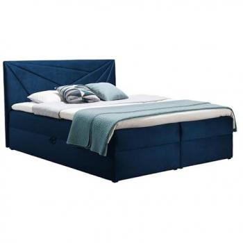 Cama Continental Baltimore 144, Doble, Tapiz Azul, Con Somieres y Almacenamiento, 164x208x103cm