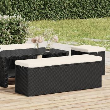 Black Poly Rattan Ottoman Bench with Cushion 43.3x11.8x15.7