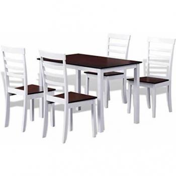 vidaXL Set Mesa de Comedor con 4 sillas de Madera Maciza, Marrón/Blanco Cocina Mueble