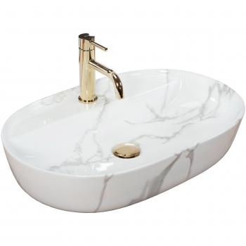 Lavabo sobre encimera Rea Aura 61 Marmo Shiny - lavabo de sobremesa, acabado brillante, imitación de piedra, dimensiones adecuadas para espacio reducido, diseño moderno y elegante