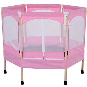 HOMCOM Cama Elástica para Niños Mayores de 3 Años Trampolín Infantil con Red de Seguridad para máximo 50kg 126x109x98cm Rosa