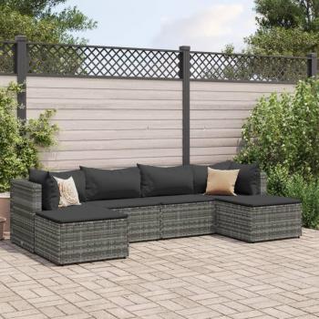 6-Piece Grey Poly Rattan Garden Lounge Set with Cushions