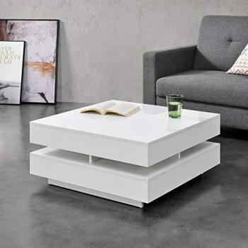 Mesa de Centro Märsta 75 x 75 x 35,5 cm - Aglomerado Blanco Brillo con Estante Porta Revistas