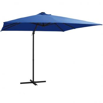 Sombrilla voladiza con luces LED y poste de acero 250x250 cm color arena, verde, antracita y azul azure