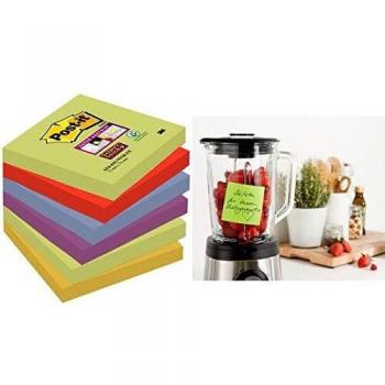 Post-it Super Sticky Notes, 76 x 76 mm, Pack de 6 Blocs, Colores Surtidos (70005251270)