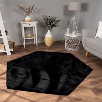 Alfombra Lavable de Pelo Largo Suave para Salón 150x170 cm Hexagonal Negra