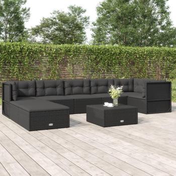 8 Piece Black Poly Rattan Garden Lounge Set with Cushions