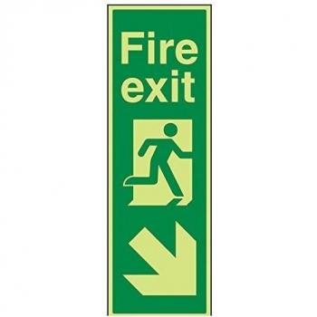 vsafety 14042 av-g signo de salidas de incendios, FIRE Exit Flecha abajo derecha, plástico, vertical, 200 mm x 600 mm, color verde