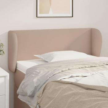 Cabecero de Cama Tapizado con Orejas en Cuero Sintético Color Capuchino 83x23x78/88 cm