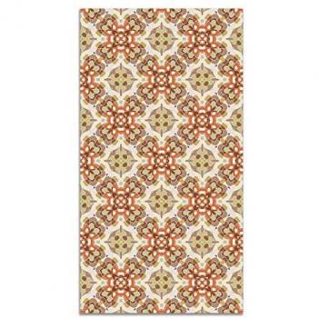 Alfombra Vinílica Antideslizante e Ignífuga Azulejo Oriental Naranja 120x170 cm - Ideal para Cocina y Salón