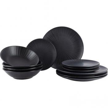 Batería de cocina 4 piezas de aluminio forjado para inducción Tormes San Ignacio, Vajilla 12 piezas con plato llano de 26 cm, plato hondo de 20 cm y plato de postre de 19