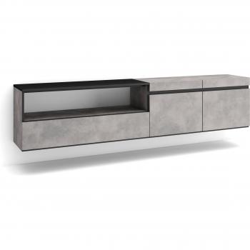 Mueble TV Suspendido Moderno 200x45x35cm para Televisores hasta 80 en Gris Cemento