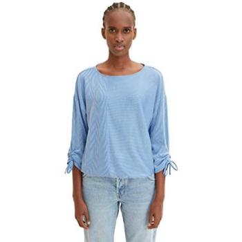Camiseta de Mujer Tom Tailor Rayas con Mangas Fruncidas Azul Talla XL