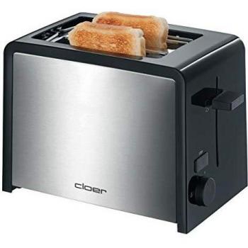 Tostadora Cloer 3210 de 2 rebanadas, 825W, acero inoxidable negro, con función de descongelar y bandeja para migas
