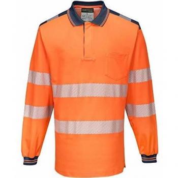 Portwest PW3 Hi Vis Cotton Comfort Polo Long Sleeve Shirt Orange/Navy S