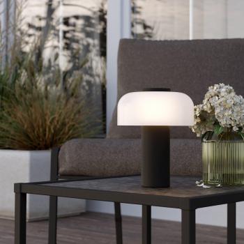 Lámpara de mesa LED recargable Ponente, Ø 16 cm, negro/blanco, regulable, IP44, 250 lm