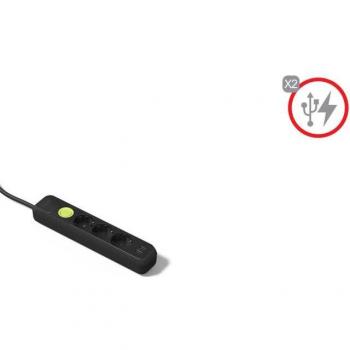 Base Multiple 3 Tomas con Cable 1,5M e Interruptor + 2 USB Negro Famatel 2633-N