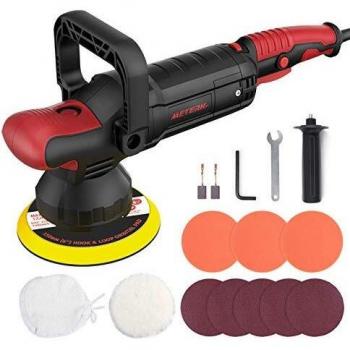 Pulidora de coche excéntrica 6 Velocidades 4000RPM Meterk 150mm, Interruptor de Bloqueo y Mango Desmontable en Forma de U