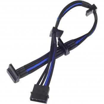 Silverstone SST-PP07-BTSBA - Cable enfundado Extensor 30cm Molex a 4X SATA, Negro Azul