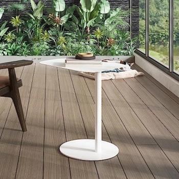Mesa auxiliar Nastätten trapezoidal de metal 50 x 50 x 38 cm - Blanco, apta para interior y exterior