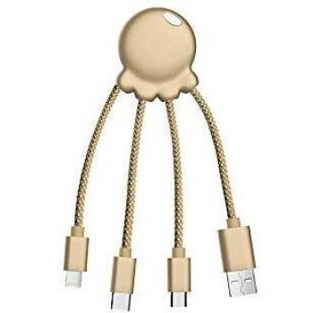 Xoopar Octopus Adaptador USB Multi Conector con Orificio para Llavero Oro Metalizado