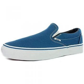 Vans Classic Slip-On Unisex Casual Sneakers - Blue Fabric, Flat Design