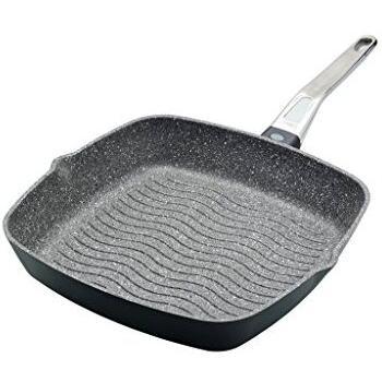 Sartén antiadherente de aluminio fundido MasterClass, 28 cm, 11, Gris con superficie grill
