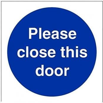 vsafety 18009 af-rpor favor cierre esta puerta obligatorio signos, 1 mm plástico rígido, cuadrado, 100 mm x 100 mm, color azul