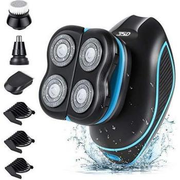 5 IN 1 Húmedo & Seco Afeitadora Electrica Hombre,5D Electrica Máquina de Afeitar,4 Cabezas Rotativa Afeitadora Para Barba,Afeitadora calva,Recortadora Barba,IPX7 Impermeable,sin Cable,USB Recargable