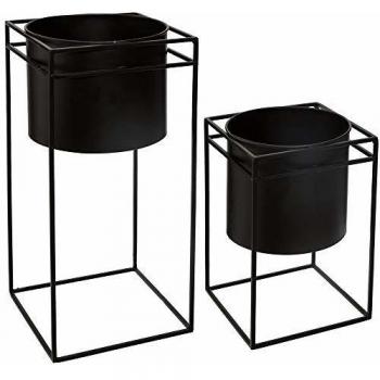 Set de 2 macetas con soporte metálico - 40x18 cm y 25x16 cm - color negro