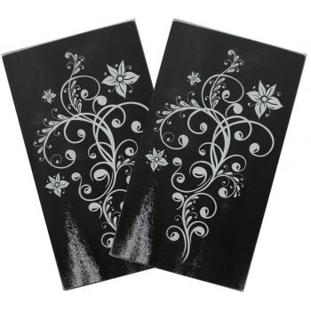 Com Four - Juego de 2 cubiertas/Tablas de cortar para vitrocerámica, cristal especial,  negro con detalles en blanco