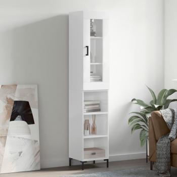 Aparador alto de madera multicapa y contrachapada blanco pulido/brillo, dimensiones 34,5x34x180 cm