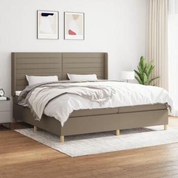 Cama box spring Tortora 200x200 cm con colchón de muelles en tela gris taupe