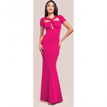 Goddiva Scuba Crepe Twist Cutout Maxi Dress - Hot Pink - Size 18 UK