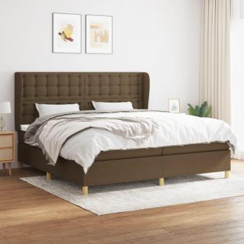 Cama box spring suave con colchón de tela marrón oscuro 200x200 cm