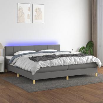 Colchón de cama suave y tela LED gris oscuro 200x200cm con características de cama box spring, incluye colchón y led, en color gris oscuro