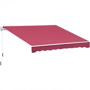 Outsunny Toldo Manual con Brazo Articulado de Aluminio y Tela de Poliéster 280g/m² para Patio Balcón Terraza y Jardín 395x245 cm Rojo