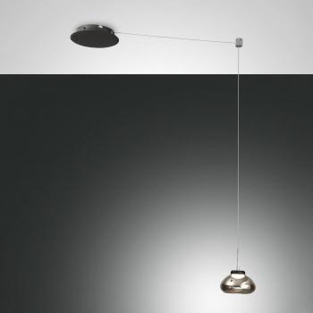 Lámpara colgante Arabella descentrada 1 luz gris, Fabas Luce, iluminación de techo con cúpula LED y cristal gris transparente