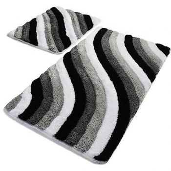 Wellhome - Set de Alfombras de Baño (2 Piezas) Tonos Grises - Acrílicas, Antibacterianas, Antideslizantes