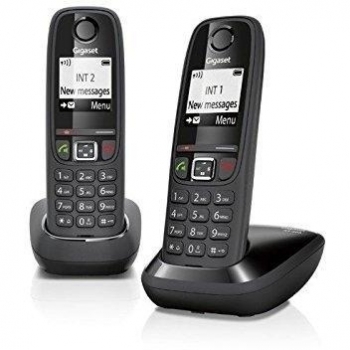 Teléfono Inalámbrico Gigaset AS405 Duo, Manos Libres, Agenda 100 Contactos, Pantalla Iluminada 1.8, Letra Grande, Color Negro