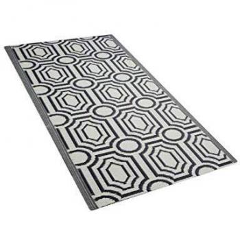 Alfombra Exterior Reversible Sintética Gris Oscuro 90 x 180 cm con Patrón Geométrico