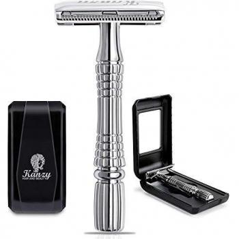 Kanzy Maquinilla de Afeitar Clasica de Doble Filo para Hombre y Mujer Afeitado Manual Safety Razor, Set de Afeitado con Espejo Integrado Adecuado para Todos Cuchilla de Afeitar Clasica