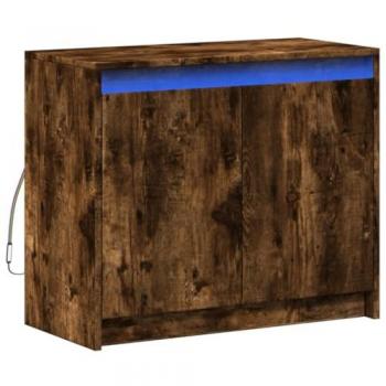 Aparador con LED de madera ingeniería roble ahumado 72x34x61 cm