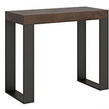 Consola extensible 90x40/196 cm efecto madera nogal con estructura de hierro antracita