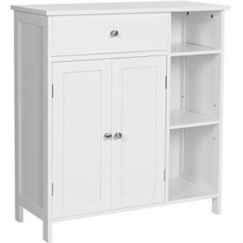 Armario de Baño Blanco Mate Escandinavo con Cajón, 3 Compartimentos Abiertos y Estantes Ajustables - 75x30x80 cm