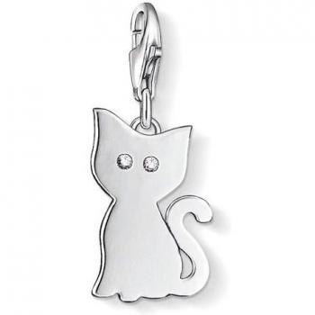 Thomas Sabo Charm Club Cat Charm 1014-051-14, Women's Sterling Silver Cat Pendant with White Cubic Zirconia