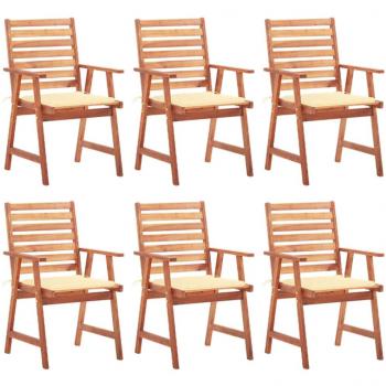 Outdoor Dining Chairs Set with Cushions - 6 pcs Solid Acacia Wood