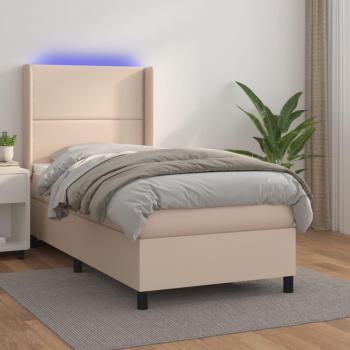 Cama box spring colchón LED cuero sintético capuchino 80x200 cm Vidaxl Marrón