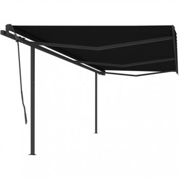 Toldo retráctil manual con postes gris antracita 6x3,5 m